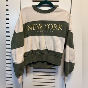 Abercrombie & Fitch New York Social Club Sweater Green & Cream Stripe Size Small